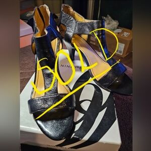 EUC WOMEN'S NINE WEST BESTBYFARO BLACK LEATHER STRAPPY SANDAL SZ 10